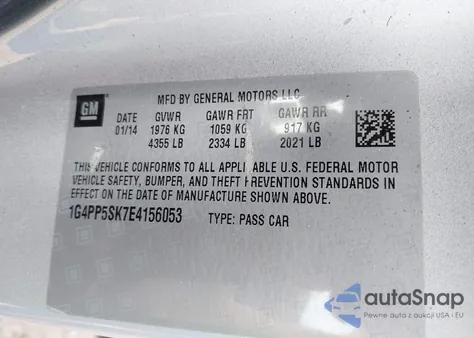 2014 Buick Verano z USA, uszkodzony, nr VIN 1G4PP5SK7E4156053